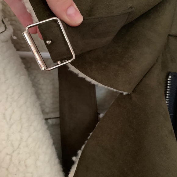 J.O.A. Suede Vacation Shearling Jacket in Olive - Picture 6 of 8